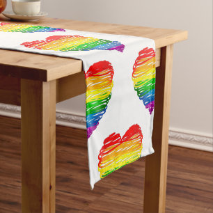 Caminho De Mesa Pequeno Coração colorido arco-íris do SlipperyJoe rabiscad