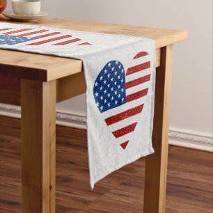 Caminho De Mesa Pequeno Coração da Bandeira Americana Glitter 4 de Julho