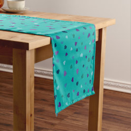 Caminho De Mesa Pequeno Corações Pequenos, Roxo, Azul Turquesa, Azul sobre