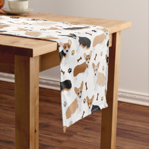 Caminho De Mesa Pequeno Corgi Dog Paws and Bones Short Mesa Runner