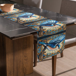 Caminho De Mesa Pequeno Corredor de Mesa Art Déco Pássaro Azul