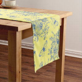 Caminho De Mesa Pequeno Corredor de Mesa Curto Country Francês Azul e Amar