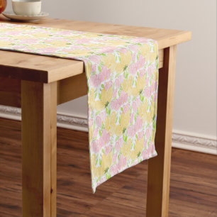 Caminho De Mesa Pequeno Corredor de Mesa Floral Amarelo Rosa