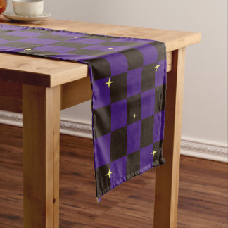 Caminho De Mesa Pequeno Corredor de Mesa Preto Roxo Xadrez Halloween com E