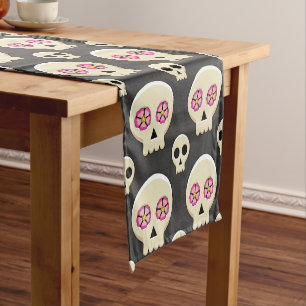Caminho De Mesa Pequeno Crânio gótico Kawaii Fofo Assustador com padrão de