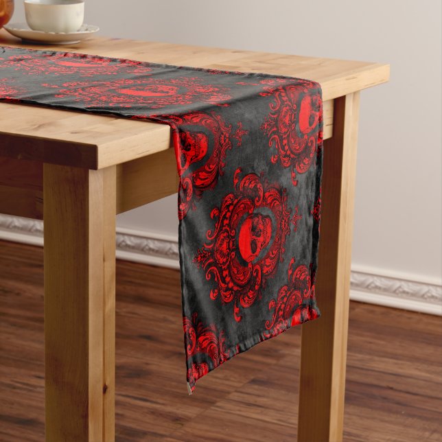 Caminho De Mesa Pequeno Crânio vermelho e preto gótico (No Local)