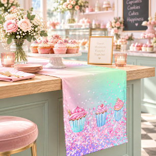 Caminho De Mesa Pequeno Cupcakes rosa bege roxo holográficos
