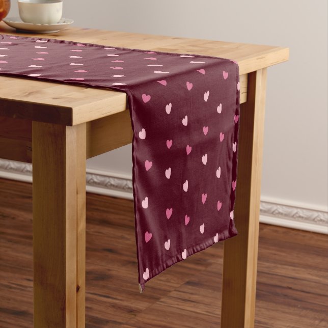 Caminho De Mesa Pequeno Cute Pink Hearts Burgundy (No Local)