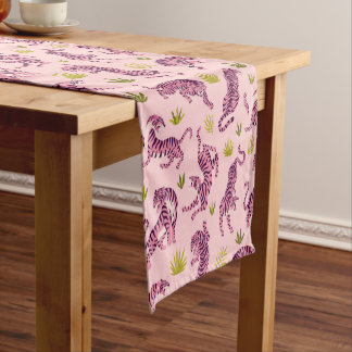 Caminho De Mesa Pequeno Cute Pink Tigers Tropical Leaves Abstract Animal