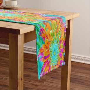 Caminho De Mesa Pequeno Dália Decorativa Laranja Tropical e Rosa Quente