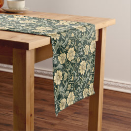 Caminho De Mesa Pequeno Dark green stylized yellow flowers  pattern 