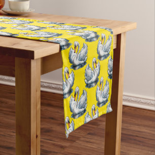 Caminho De Mesa Pequeno Desenho de padrão de aves cisne em amarelo