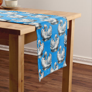 Caminho De Mesa Pequeno Desenho de padrão de aves cisnes em azul 