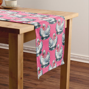 Caminho De Mesa Pequeno Desenho de padrão de aves cisnes em rosa