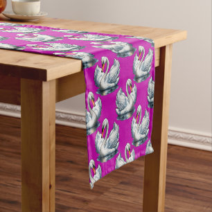 Caminho De Mesa Pequeno Desenho de padrão de aves cisnes em roxo 