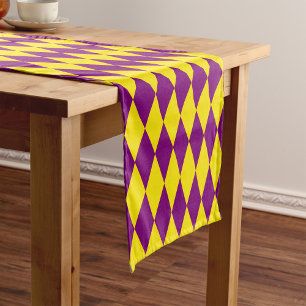Caminho De Mesa Pequeno Desenho Xadrez Arlequim Roxo e Amarelo