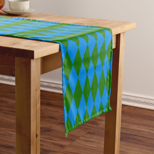 Caminho De Mesa Pequeno Desenho Xadrez Arlequim Verde Azul