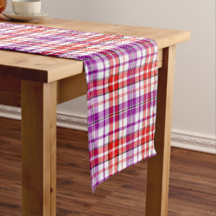 Caminho De Mesa Pequeno Desenho Xadrez Escocês Listras Brancas Vermelhas R