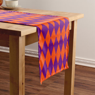 Caminho De Mesa Pequeno Desenho Xadrez Harlequim Laranja e Roxo