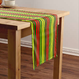 Caminho De Mesa Pequeno Design de Listras Verticais Amarelas Verdes Vermel