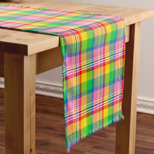 Caminho De Mesa Pequeno Design de Xadrez de Tartan Amarelo verde-rosa (Criador carregado)