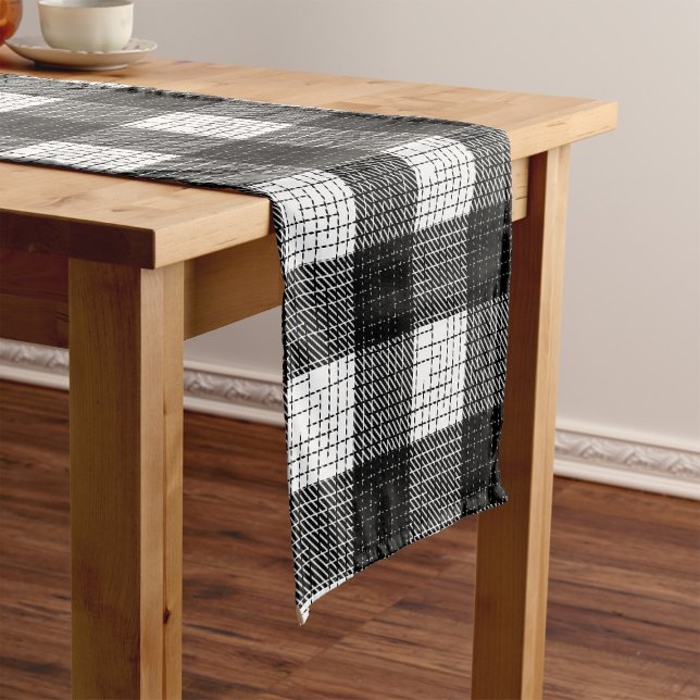 Caminho De Mesa Pequeno Design Xadrez Preto e Branco em Bold  (Criador carregado)