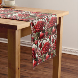Caminho De Mesa Pequeno Dia dos Namorados Corações vermelhos e rosas Flora