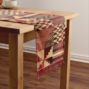 Caminho De Mesa Pequeno Dourado e Red Kente Cloth inspirado