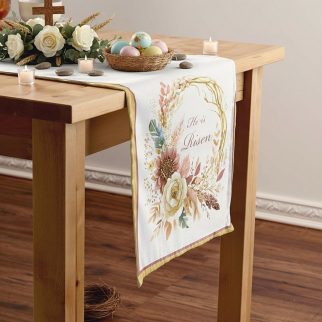 Caminho De Mesa Pequeno Ele Ressuscitou grinalda floral boho Páscoa (Criador carregado)