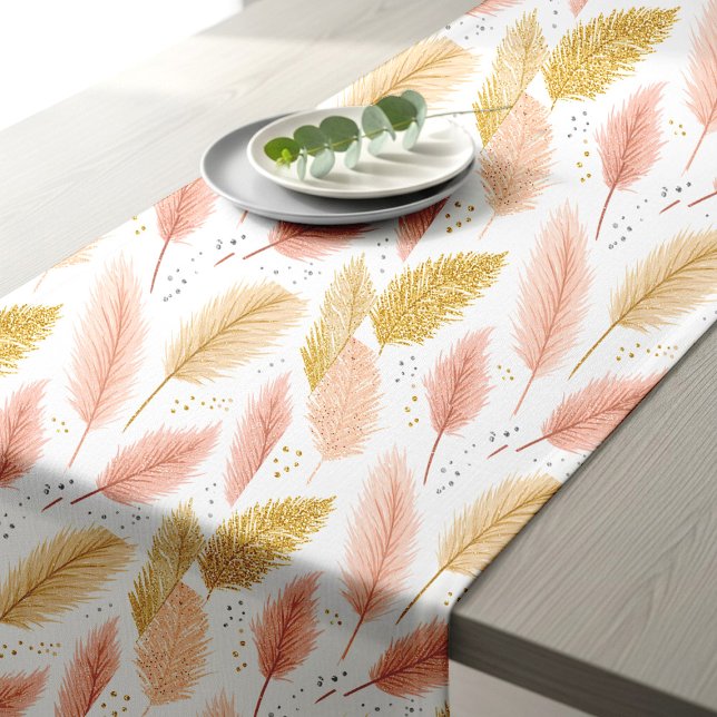 Caminho De Mesa Pequeno Elegant Blush Pink and Gold Glitter Pampas Grass  (Criador carregado)