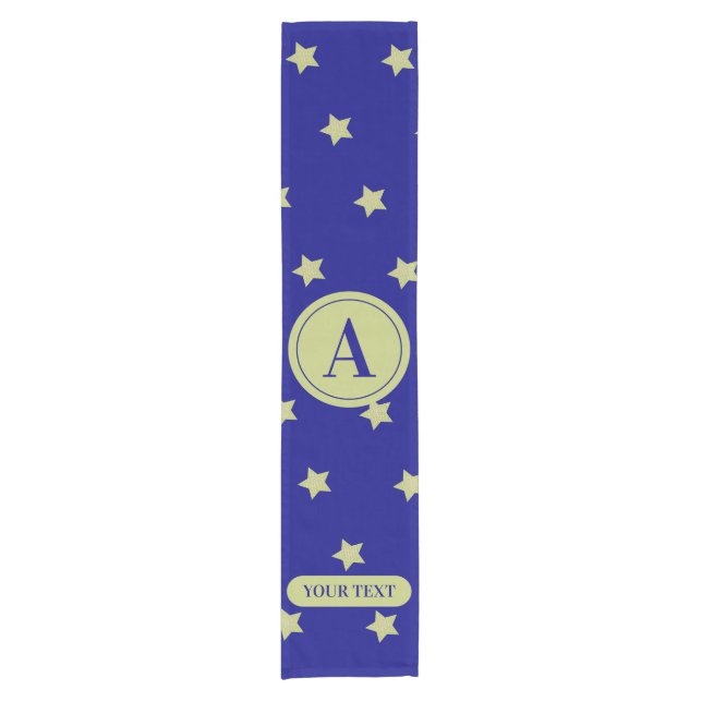 Caminho De Mesa Pequeno Elegant Gold & Blue Star Pattern Monogram (Frente)