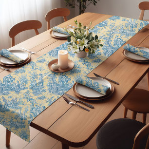 Caminho De Mesa Pequeno Elegante, edema amarelo-palha, toile de jouy impre