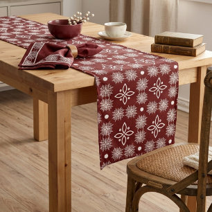 Caminho De Mesa Pequeno Elegante Floco de Neve Damasco Floral Burgundy