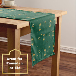 Caminho De Mesa Pequeno Elegante Lanternas Douradas Luas Moon Eid Islâmico