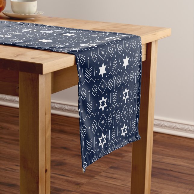 Caminho De Mesa Pequeno Elegante Natal Escandinavo Azul Branco (No Local)