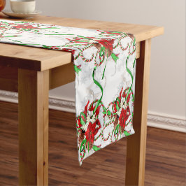 Caminho De Mesa Pequeno Elegante Poinsettia Vermelha Bengalas e Flocos de 