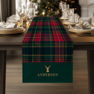 Caminho De Mesa Pequeno Elegante Xadrez Tartan Feliz Natal Nome da Família