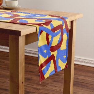 Caminho De Mesa Pequeno Emaranhado Quadrado Azul Real Vermelho Carmesim