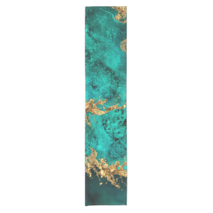Caminho De Mesa Pequeno Emerald Jade Dourado Splatter Abstrato