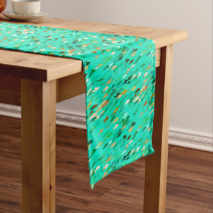 Caminho De Mesa Pequeno Escola de Peixes, Aqua, Verde e Dourada
