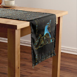Caminho De Mesa Pequeno Esfinge egípcia no cristal azul dos hieroglyphics