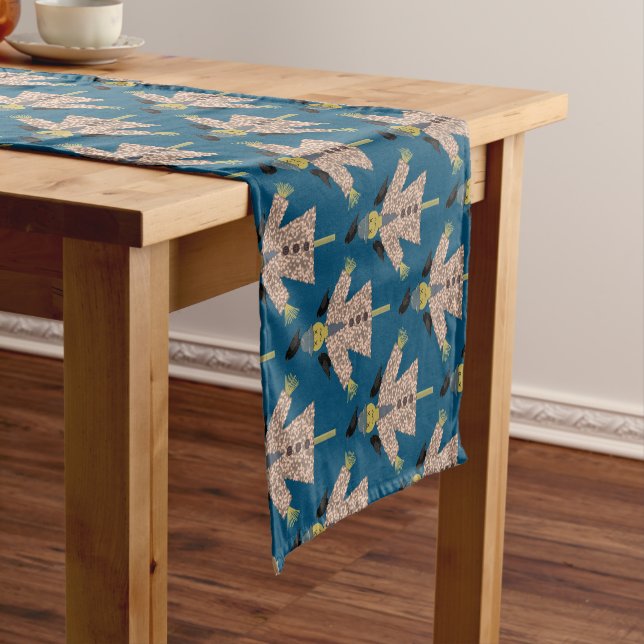 Caminho De Mesa Pequeno Espantalho da Palha do Halloween e Ravens Patterad (No Local)