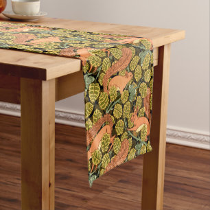 Caminho De Mesa Pequeno Esquilos Vintage Art Nouveau Em Padrões De Árvores