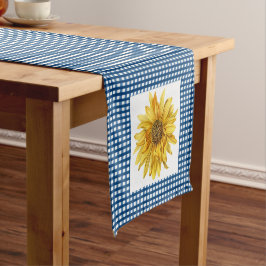 Caminho De Mesa Pequeno Estilo Country Xadrez Gingham Azul com Girassóis