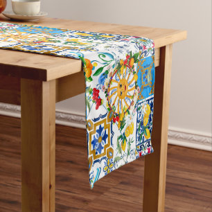 Caminho De Mesa Pequeno Estilo siciliano,arte de verão,limões