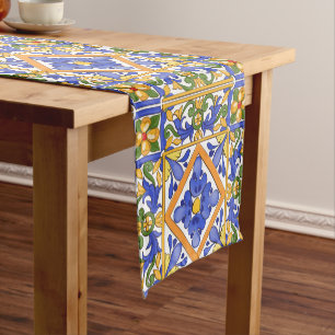 Caminho De Mesa Pequeno Estilo siciliano,majolica,verão,padrão colorido