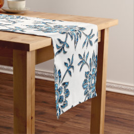 Caminho De Mesa Pequeno Executante de Mesa de Cristal Floral Azul e Branco