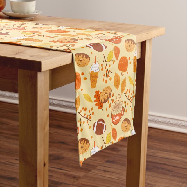 Caminho De Mesa Pequeno Fall Deixa Futebol e Pumpkin Spice Patterno (No Local)