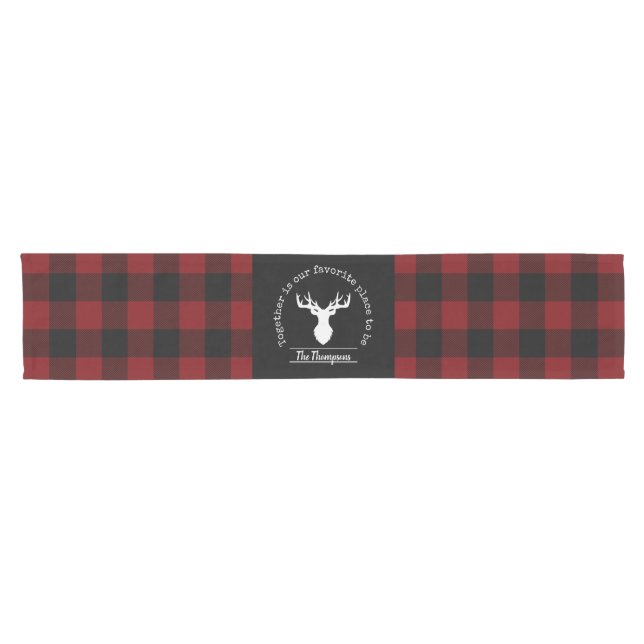 Caminho De Mesa Pequeno Farmhouse Red and Black Buffalo Family Party (Horizontal)