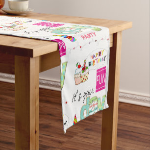 Caminho De Mesa Pequeno Feliz Aniversário FUN Cupcake Curto Mesa Runner